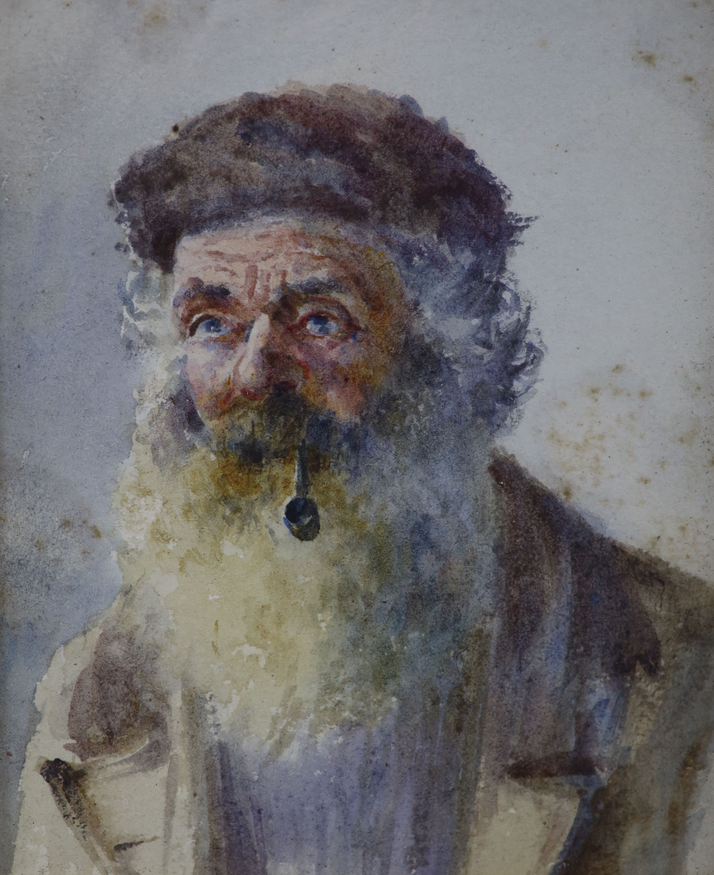 Robert Mumford (1895-1939), ink and wash, Granny, a sketch, signed and dated '95, 20 x 15cm and an unsigned watercolour of a pipe smoker, 14 x 12cm
